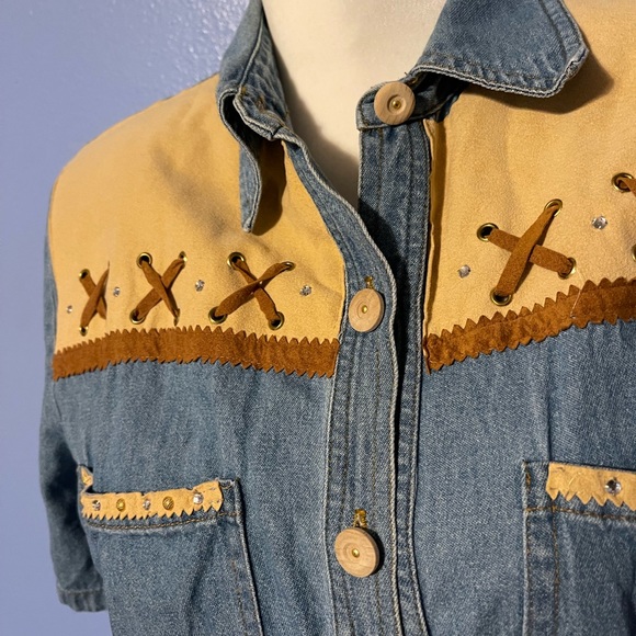 D. Frank Vintage Denim & Western Button Up Dress Sz 12 - Picture 3 of 10